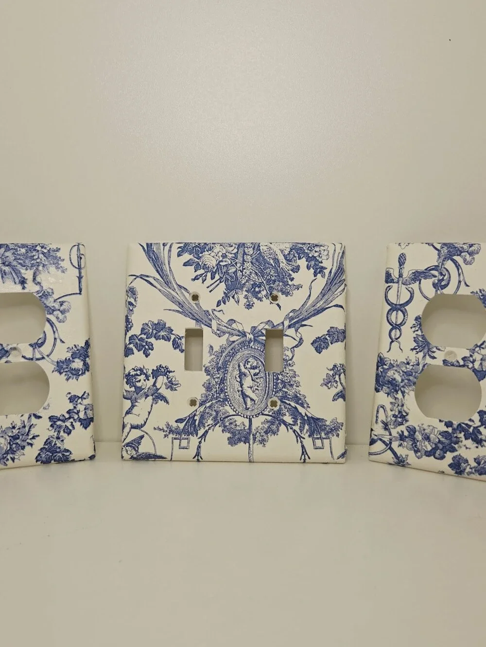 Blue Toile Decorative Light Switch Plate and Outlet Cover Set - Home Wall Decor